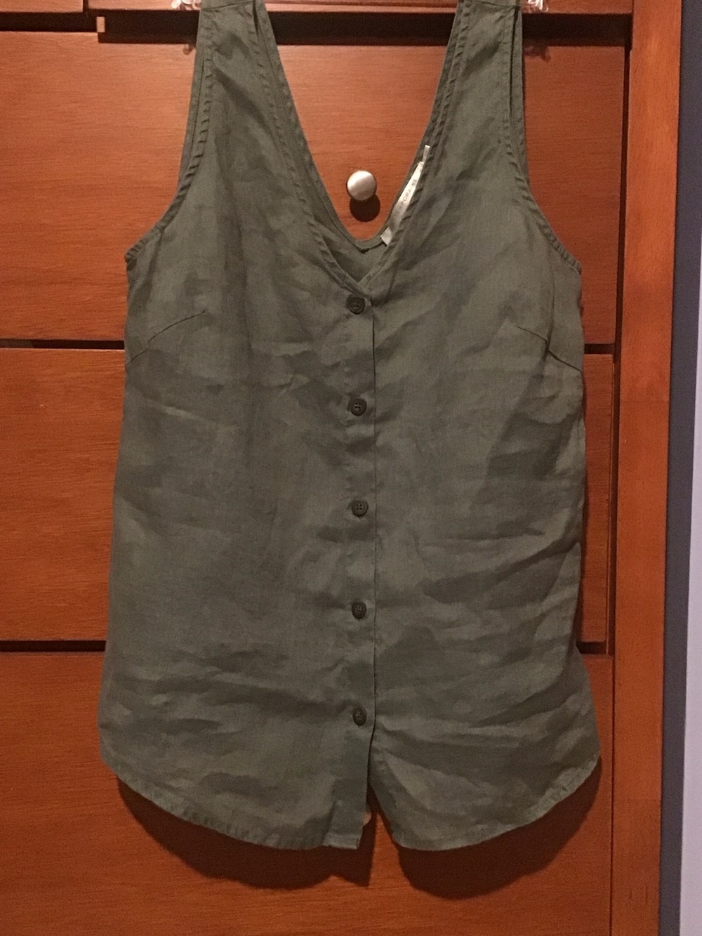 Linen Button-Front V-Neck Women's Camisole in Olive Green